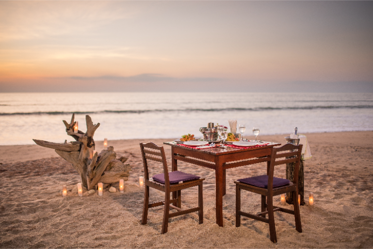 Beachfront Dining Setup Romantic Sunset