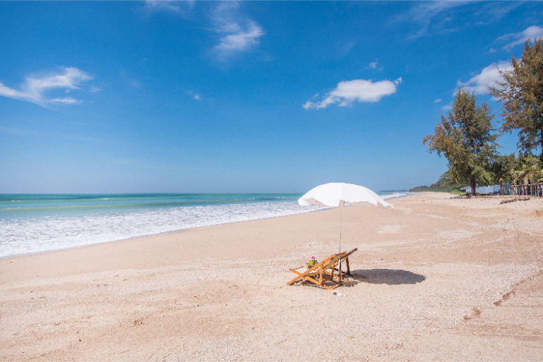 Beachfront Resort Chair Umbrella Ocean View - ThaiLife Meditation & Wellness Resort