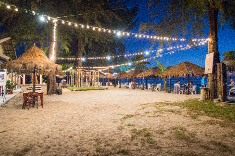 Beachfront Restaurant Bar Evening Lights - ThaiLife Meditation & Wellness Resort