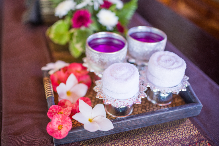 Hotel Spa Welcome Towel Drinks Tray - ThaiLife Meditation & Wellness Resort