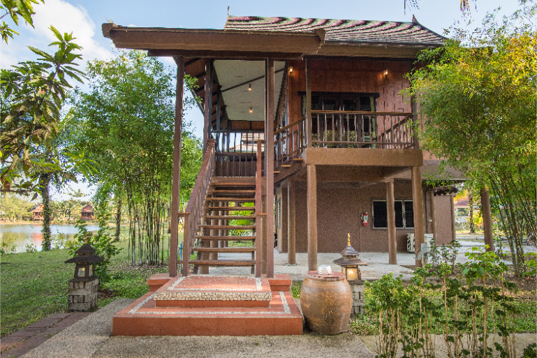 Traditional Wooden Resort Cottage Exterior B4 - ThaiLife Meditation & Wellness Resort