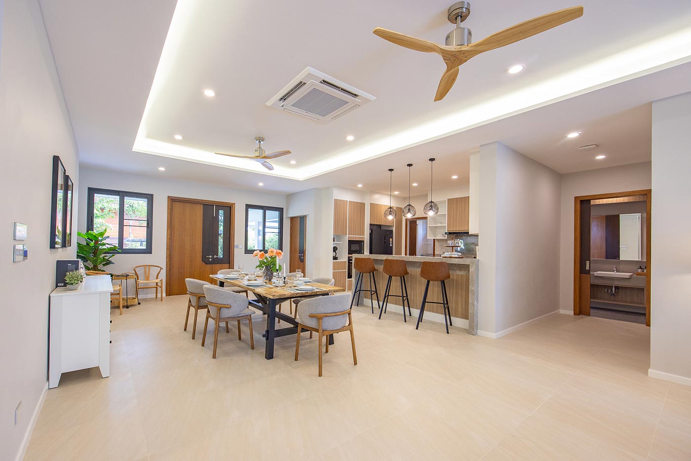 Official ThaiLife Residences project image showing modern dining room kitchen area for the Bang Muang, Takua Pa development. Confirm whether the image is completed-property photography, a show unit or a design visualisation before using it as construction-status evidence.