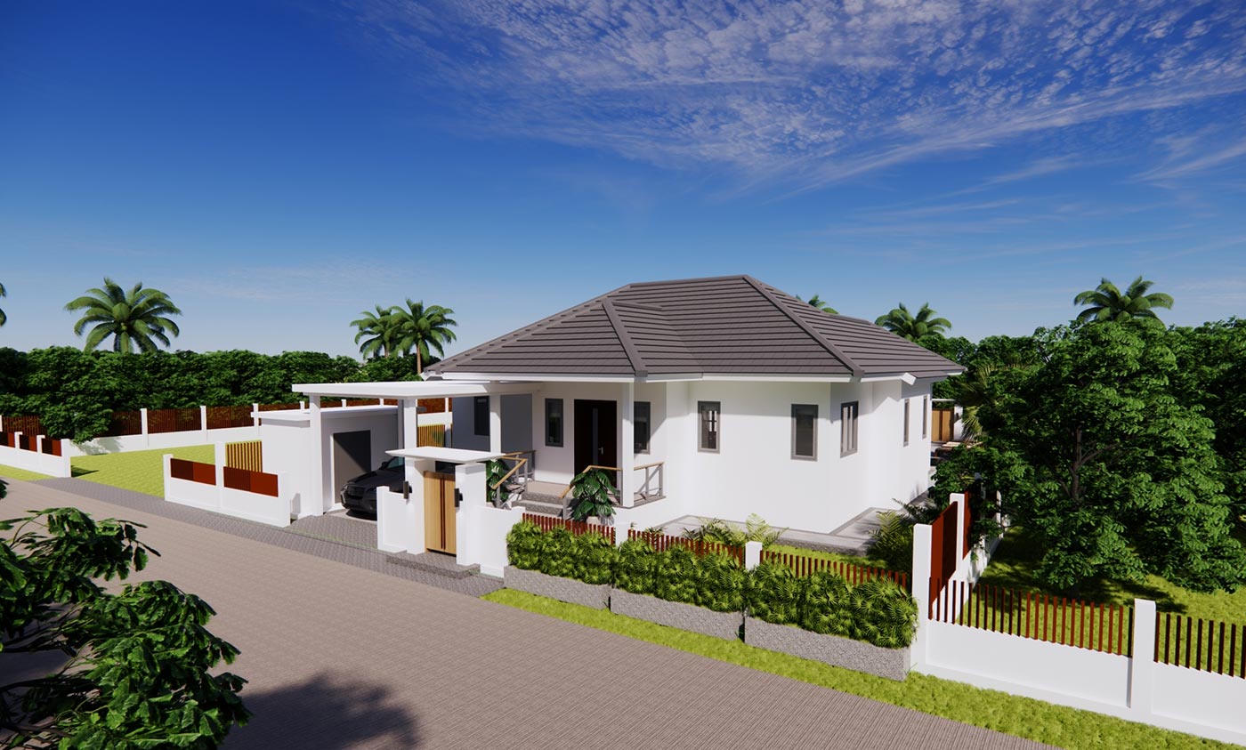 Official ThaiLife Residences project image showing modern single story house exterior view thailife residences for the Bang Muang, Takua Pa development. Confirm whether the image is completed-property photography, a show unit or a design visualisation before using it as construction-status evidence.